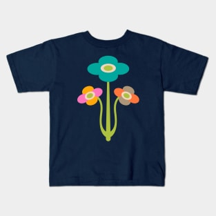 YVETTE Mid-Century Modern Mod Floral Triple Flowers in Bright Multi-Colours - UnBlink Studio by Jackie Tahara Kids T-Shirt